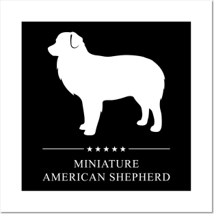 Miniature American Shepherd Dog White Silhouette Posters and Art